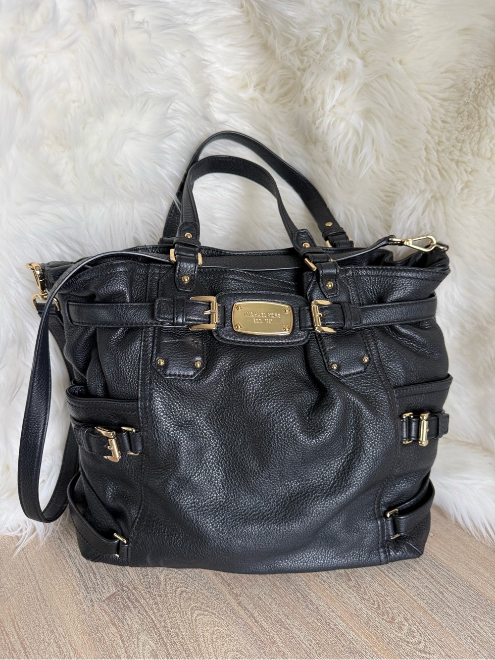 Michael Kors Gansevoort Large Black Leather Satchel 2way Tote Shoulder/Hand Bag